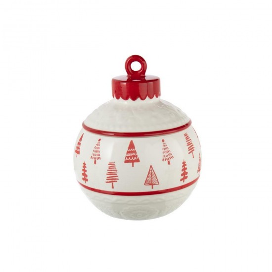 J-Line J Line pots a de provision Jolipa Pot À Provision Boule De Noël Dolomite Blanc Rouge Noël.