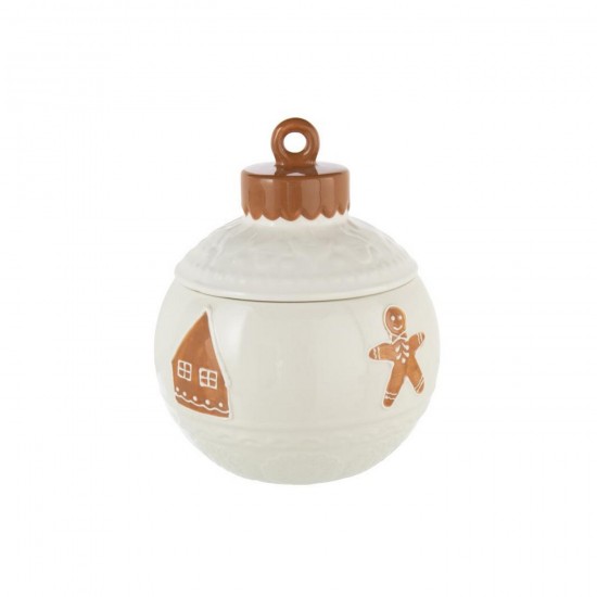 J-Line J Line pots a de provision Jolipa Pot À Provision Boule De Noël Rond Dolomite Blanc Caramel.