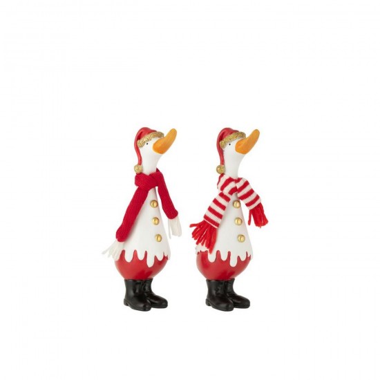 J-Line J Line canards statuettes Jolipa Canard Hiver Polyrésine Blanc Rouge Medium Assortiment De 2.