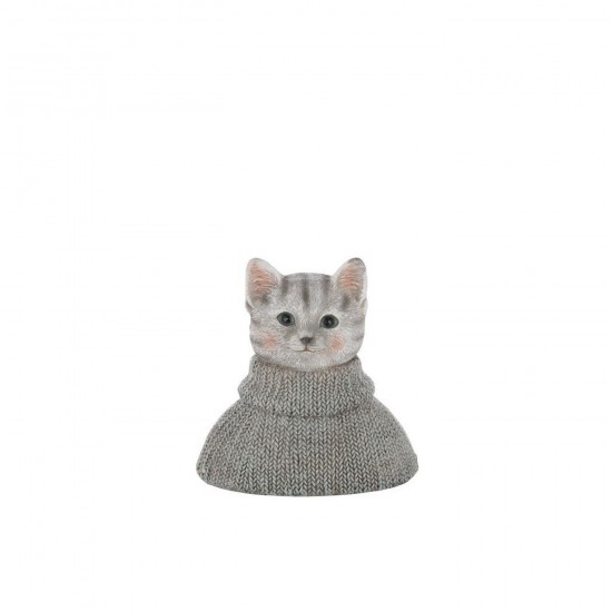 J-Line J Line chats statuettes Jolipa Chat Bust Sweater Polyrésine Bleu Gris Blanc.