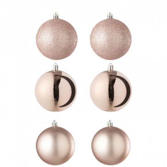 J-Line J Line boules de noel Jolipa Boite De 6 Boule De Noël Plastique Rose Clair.