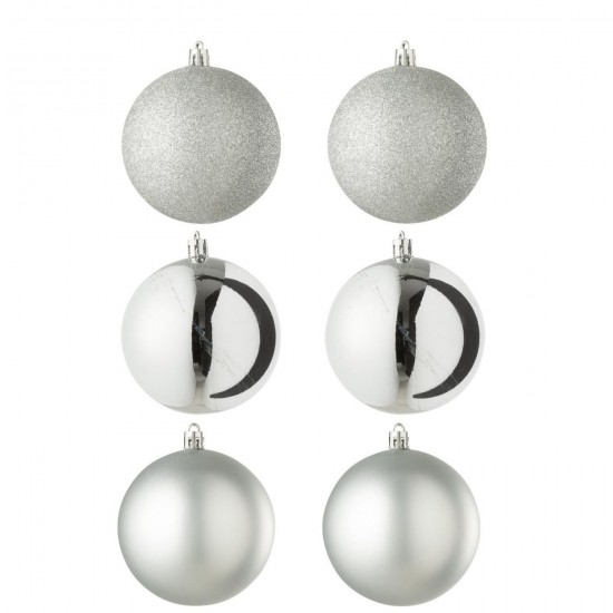 J-Line J Line boules de noel Jolipa Boite De 6 Boule De Noël Plastique Argenté.