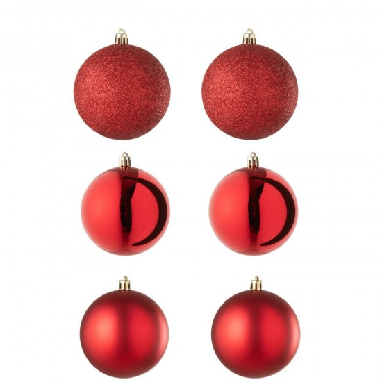 J-Line J Line boules de noel Jolipa Boite De 6 Boule De Noël Plastique Rouge Noël.