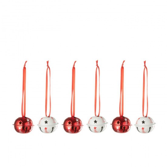 J-Line J Line pendeloques Jolipa Boite De 6 Suspension Cloche Plastique Rouge Noël Blanc.