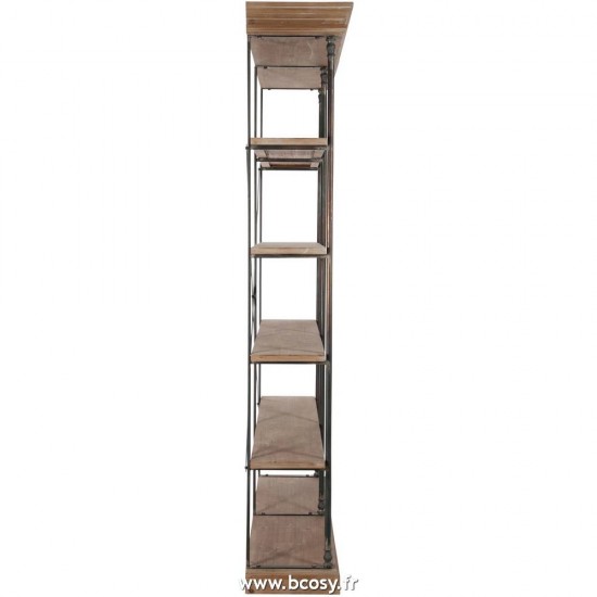 J-Line Grande Etagère rétro 6 niveaux en métal et bois bicolore 148X39X214Cm double etagere bois et metal armoires bibliotheques étagères à livres Jolipa Jline Etagere Croix 6 Planches Metal Bois Naturel Noi