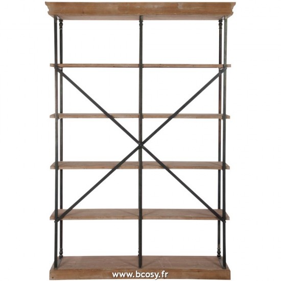 Jolipa Jline Etagere Croix 6 Planches Metal Bois Naturel Noir