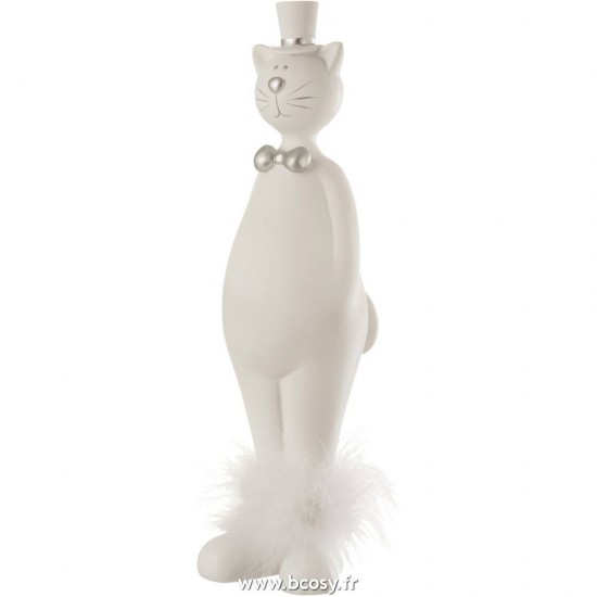 J-Line chats statuettes Jolipa Jline Chat Chapeau Resine Blanc Argent Large