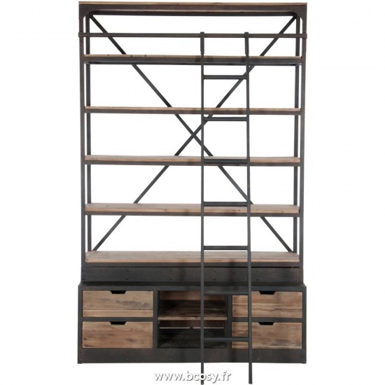 J-Line Etagère murale campagnard J Line armoires bibliotheques étagères à livres Jolipa Jline Etagere Echelle 4 Planches Bois Metal Naturel Marron 160X45X243Cm