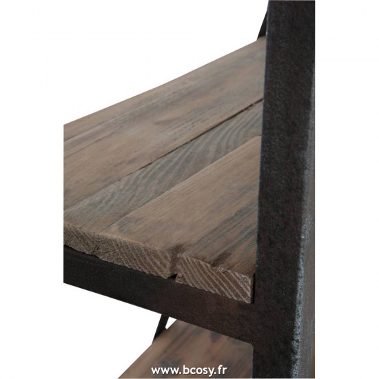 J-Line Etagère murale campagnard J Line armoires bibliotheques étagères à livres Etagere Echelle 4 Planches Bois Metal Naturel Marron 160X45X243Cm