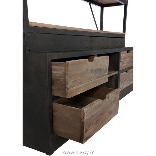 J-Line Estanteria + Escalera 4 Tablas Madera/Metal Natural/Marron 160X45X243Cm