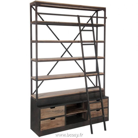 J Line Etagere+Echelle 4 Planches Bois Metal Naturel Marron Jline 62430 by Jolipa 62430