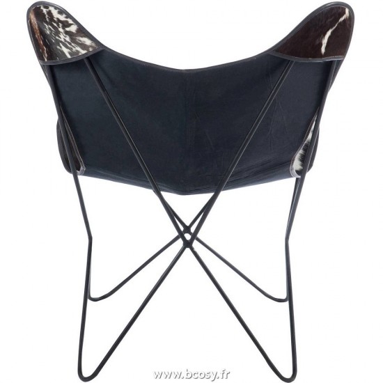 Jolipa Jline Chaise Lounge Peau De Vache Metal Blanc Noir