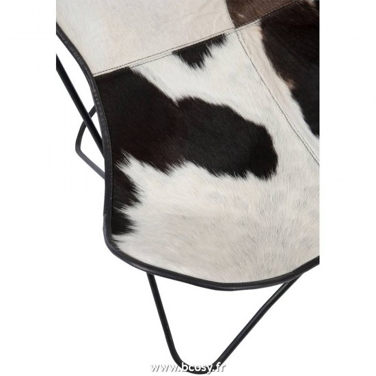 J-Line Chaise lounge en peau de vache et métal blanc et noir 75x87x86cm chaises papillon hardoy Chaise Lounge Peau De Vache Metal Blanc Noir