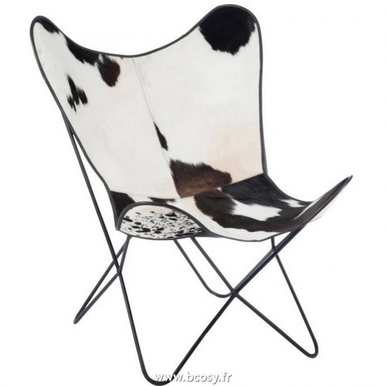 J Line Chaise Lounge Peau De Vache Metal Blanc Noir Jline 65001 by Jolipa 65001