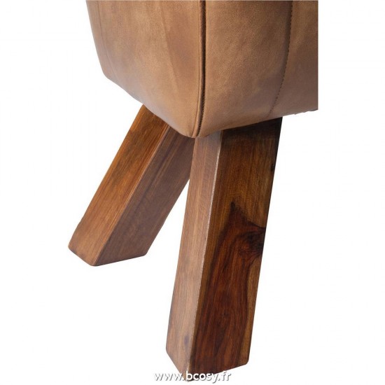 J-Line banc en cuir cognac et pieds bois 87x30x46cm poufs Jolipa Jline Banc De Gymnastique Cuir Bois Cognac