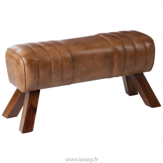 J Line Banc De Gymnastique Cuir Bois Cognac Jline 65008 by Jolipa 65008