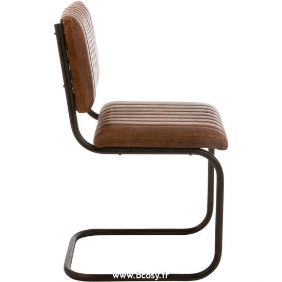 J-Line Chaise luge en cuir cognac et pied métal 43x47x87cm Design chaise cuir cognac J Line chaises en cuir Jolipa Jline Chaise Moderne Cuir Metal Cognac