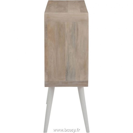 J-Line console 3 tiroirs retro bois naturel et blanc 105x35x100cm Meuble tv vintage loft meuble J Line tables de drapier murales Jolipa Jline Console 3 Tiroirs Retro Bois Naturel Blanc 105X35X100Cm