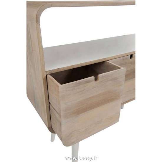 J-Line Console 3 Cassetti Retro Legno Naturale/Bianco 105X35X100Cm
