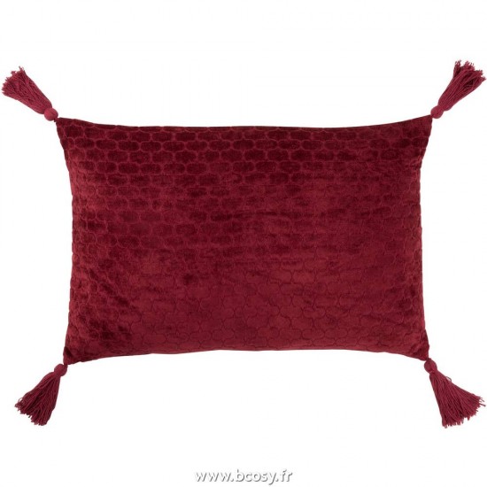 J-Line coussins Jolipa Jline Coussin Motifs Rectangulaire Coton Rouge Fonce