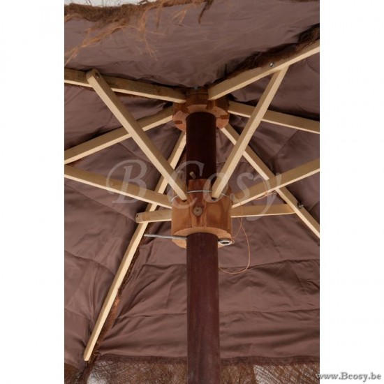 J-Line Grand Parasol Feuille De Cocotier Marron 250X250X270Cm ombrelles abris soleil Jolipa Jline Parasol Feuilles De Cocotier Marron Large