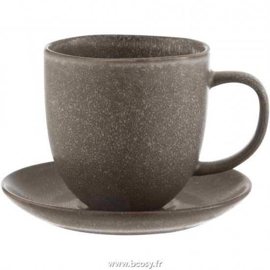 J-Line tasses de cafe avec sous tasses soucoupes Jolipa Jline Tasse Sous Tasse Louise Ceramique Marron