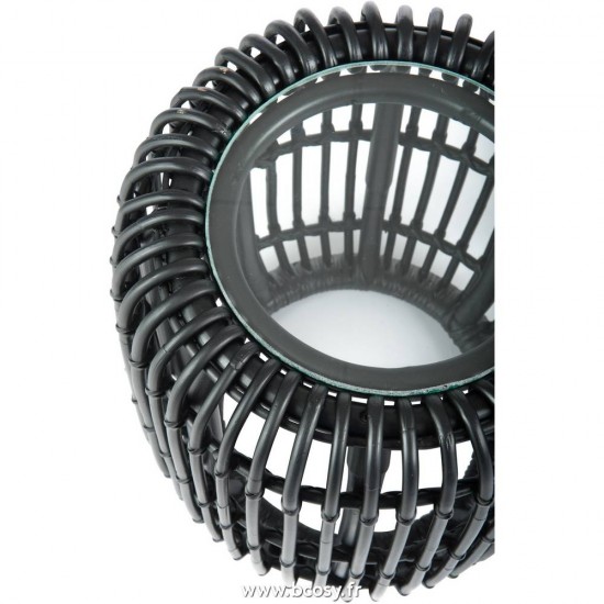 J-Line Bout de canapé en rotin et verre noir mat tables d appoint bouts de canapé Jolipa Jline Table Gigogne Ronde Rotin Verre Noir Mat