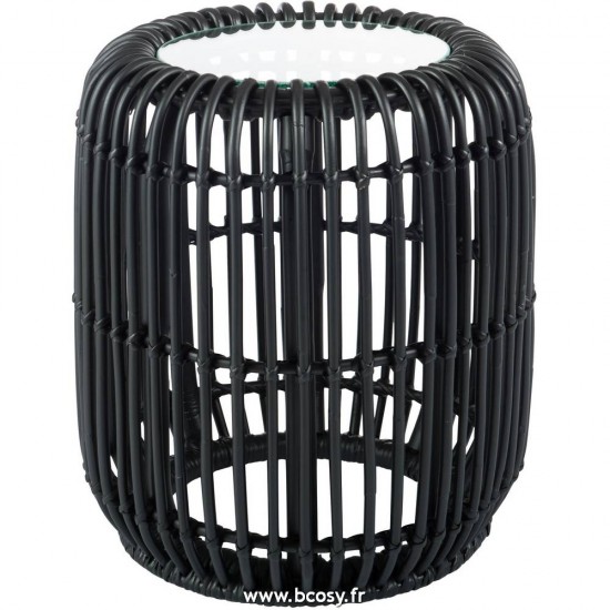 J Line Table Gigogne Ronde Rotin Verre Noir Mat Jline 75265 by Jolipa 75265