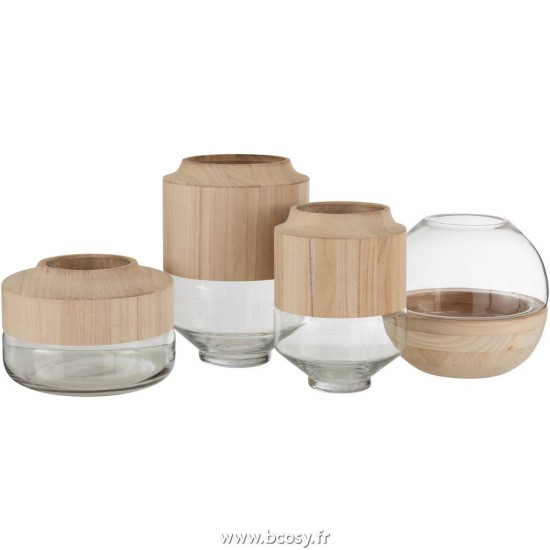 J-Line baroque applique fleur de J Line Appliques Murales Jolipa Jline Vase Rond Haut Bois Verre Marron Clair Large