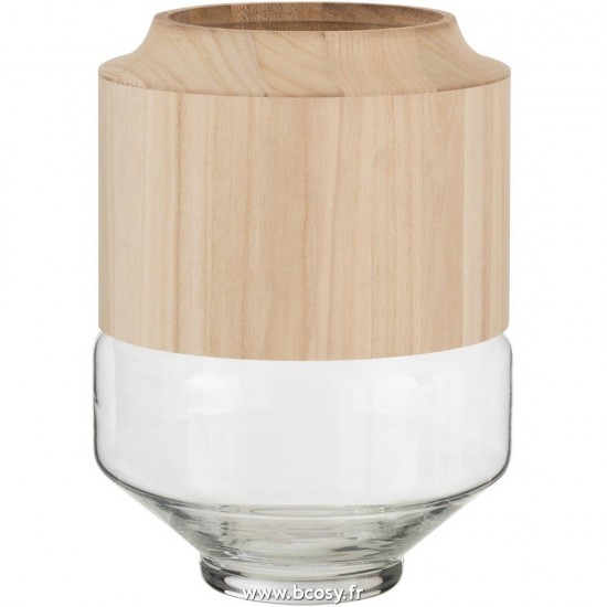 J Line Vase Rond Haut Bois Verre Marron Clair Large 22 Jline 7565 by Jolipa 7565