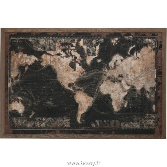 J Line Cadre Led Batterie Mappemonde Bois Canvas Noir Marron Jline 77431 by Jolipa 77431