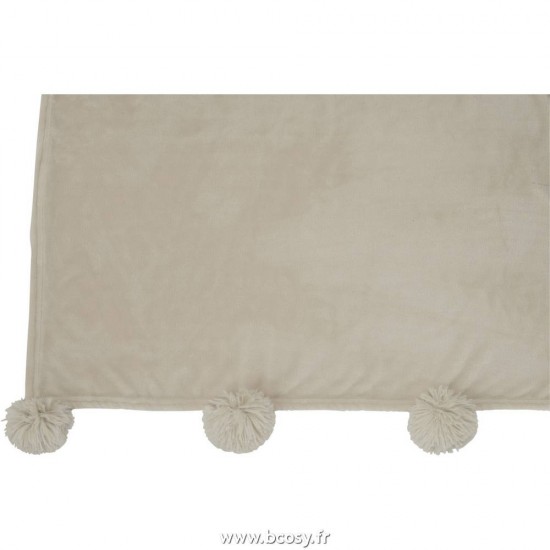 J-Line Pompons plaid beige J line plaids a franges Jolipa Jline Plaid Pompon Polyester Beige Menthe