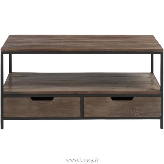 J-Line Table basse rectangulaire bois et métal 2 tiroirs industrielle armoires meubles tele tv de television télévision Jolipa Jline Table De Salon Bois Metal Marron Noir