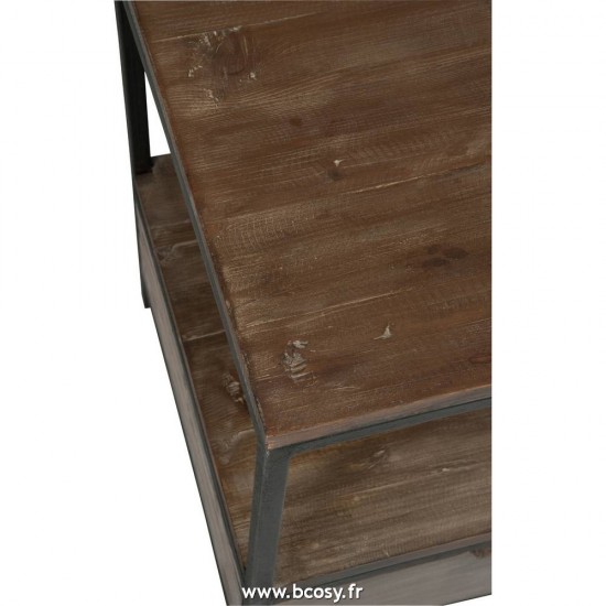 J-Line Table basse rectangulaire bois et métal 2 tiroirs industrielle armoires meubles tele tv de television télévision Table De Salon Bois Metal Marron Noir