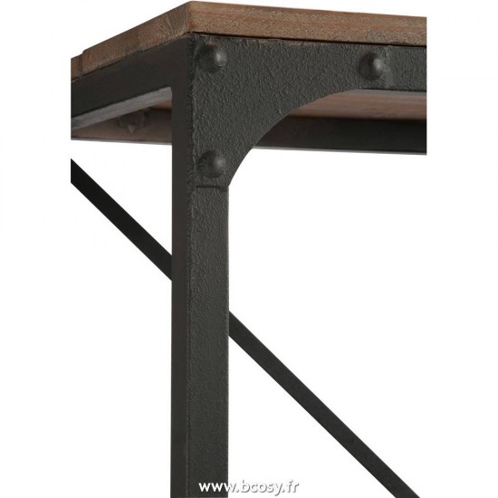 J-Line Grande étagère industrielle 2 tiroirs 3 niveaux bois et métal brut armoires etageres rayons ouvertes Etagere 2 Tiroirs Bois Metal Marron Noir