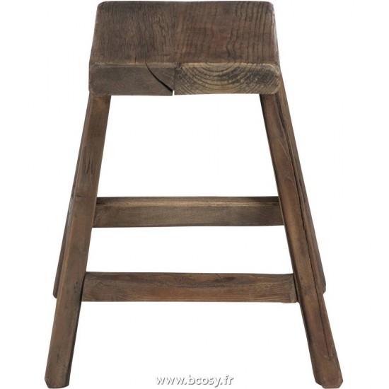 J-Line Tabouret rectangulaire bois marron rustique Tabouret en bois J line style campagnard tabourets ronds Jolipa Jline Tabouret Rectangulaire Bois Marron