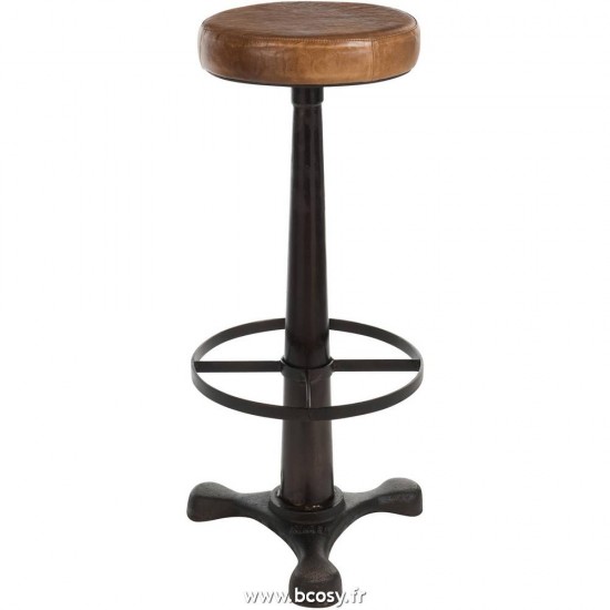 J Line Tabouret Cuir Metal Brun Jline 80073 by Jolipa 80073