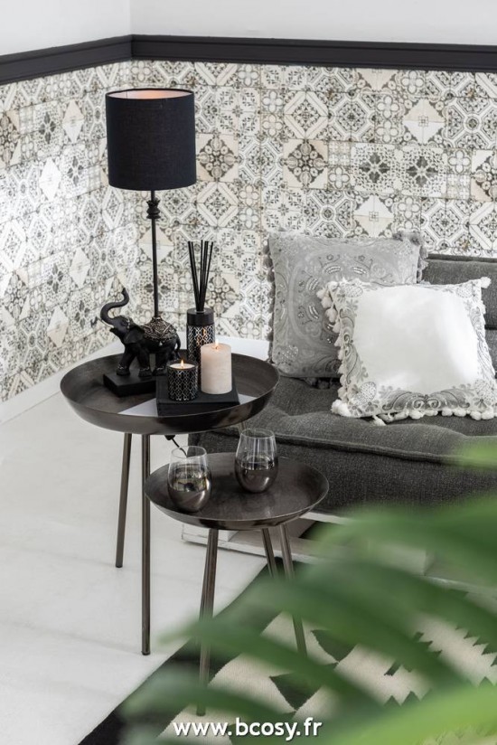 J-Line Set 3 Tavolini Vassoio Rotondi Metallo Opaco Grigio Scuro