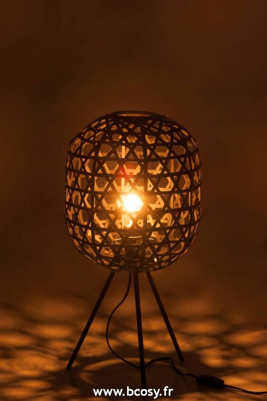 J-Line Éclairage Armatures Luminaires D'intérieur Pieds De Lampe Avec Abat Jour Lampes De Table Jolipa Jline Lampe De Bureau Trepied Rond Bambou Metal Noir