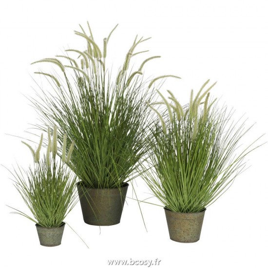 J-Line plantes Jolipa Jline Herbes Graminees Pot En Metal Plastique Vert Large