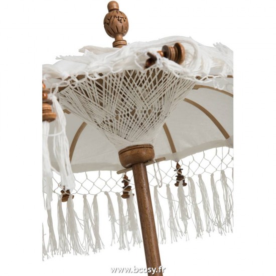 J-Line ombrelles abris soleil Jolipa Jline Parasol Pied Pompon Coton Bois Blanc Marron Small