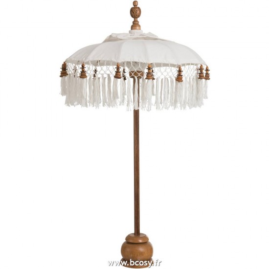 J Line Parasol+Pied+Pompon Coton Bois Blanc Marron Small Jline 84050 by Jolipa 84050