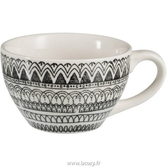 J-Line tasses de cafe avec sous tasses soucoupes Jolipa Jline Tasse A Cafe Sous Tasse Monochrome Boho Ceramique Noir Blanc