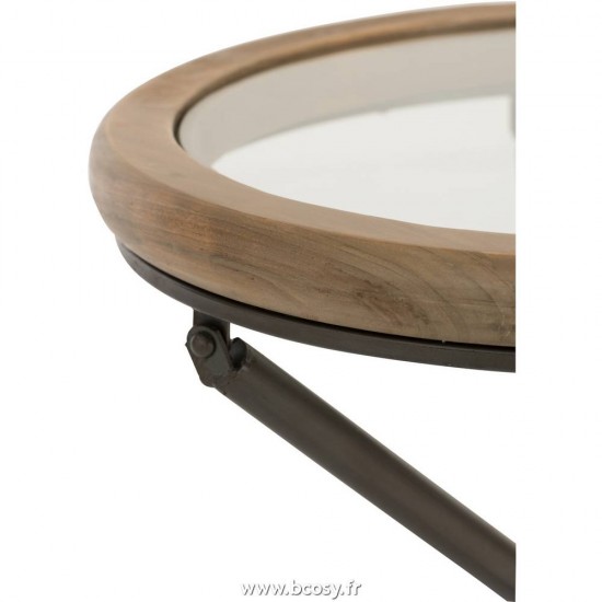 J-Line tables d appoint bouts de canapé Jolipa Jline Table Ronde Bois Verre Marron Small