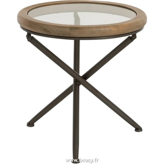 J Line Table Ronde Bois Verre Marron Small Jline 85717 by Jolipa 85717