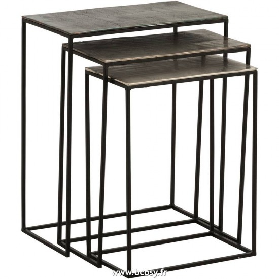 J-Line tables gigognes basses d appoint bouts de canapé Jolipa Jline Set De 3 Table Gigogne Rectangulaire Aluminium Noir Mix