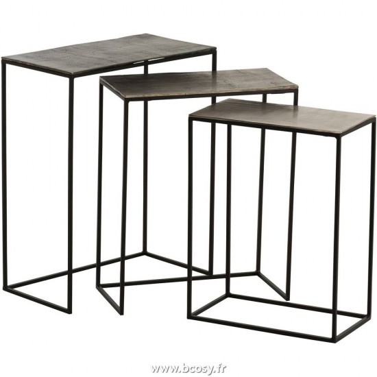 J Line Set De 3 Table Gigogne Rectangulaire Aluminium Noir Mix L53xB29xH67 cm Jline 86231 by Jolipa 86231