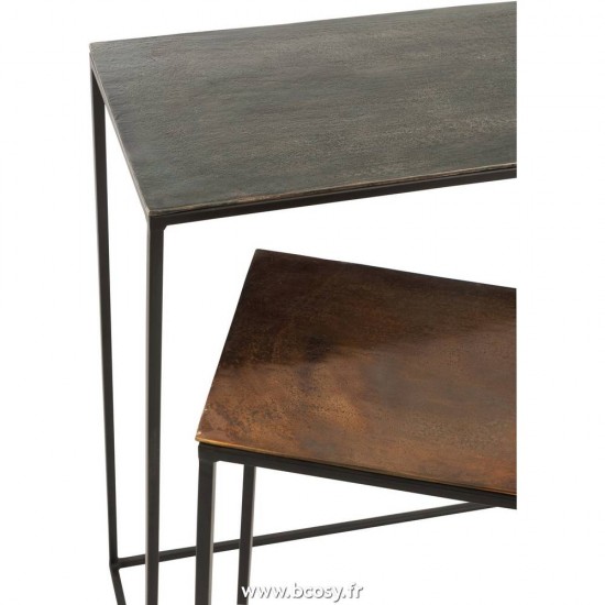 J-Line tables de drapier murales Jolipa Jline Set De 2 Console Rectangulaire Aluminium Noir Mix