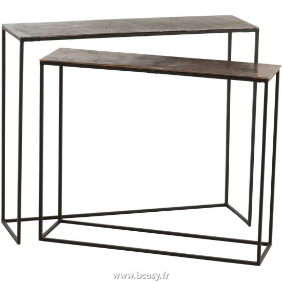 J Line Set De 2 Console Rectangulaire Aluminium Noir Mix L100xB29xH83 cm Jline 86232 by Jolipa 86232