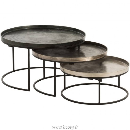 J Line Set De 3 Table Gigogne Ronde Aluminium Noir Mix L78xB78xH46 cm Jline 86233 by Jolipa 86233